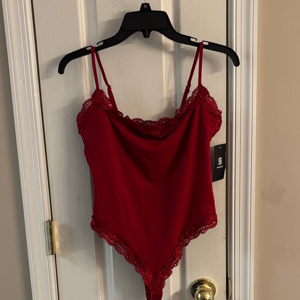 Suuksess Red Lace trim thong   Bodysuit size large.